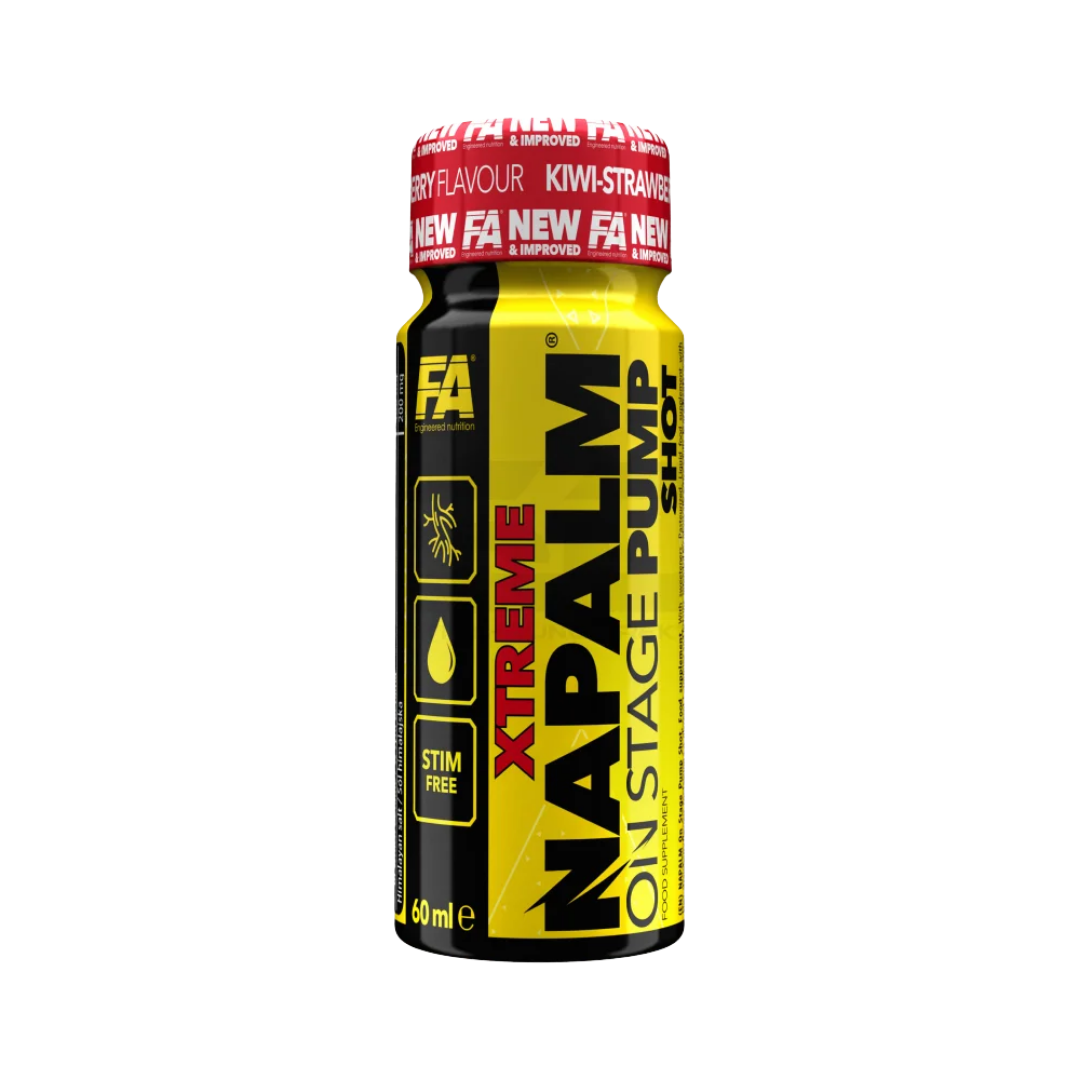 FA® NAPALM ON STAGE PUMP SHOTS 24x60ml Stim free Kiwi-Strawberry